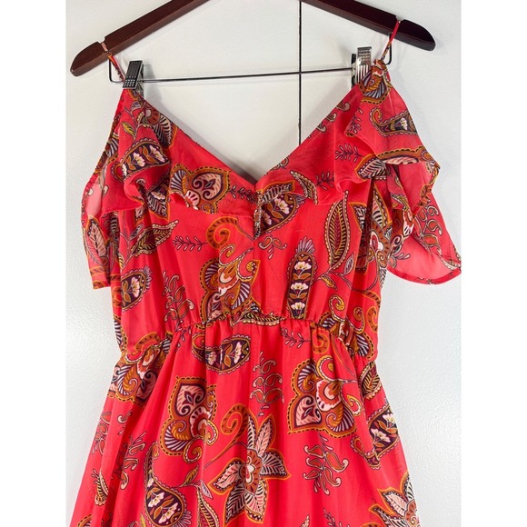 eyeshadow Red Floral Print Dress Ruffle Sleeve Summer Casual Size S - Picture 5 of 14
